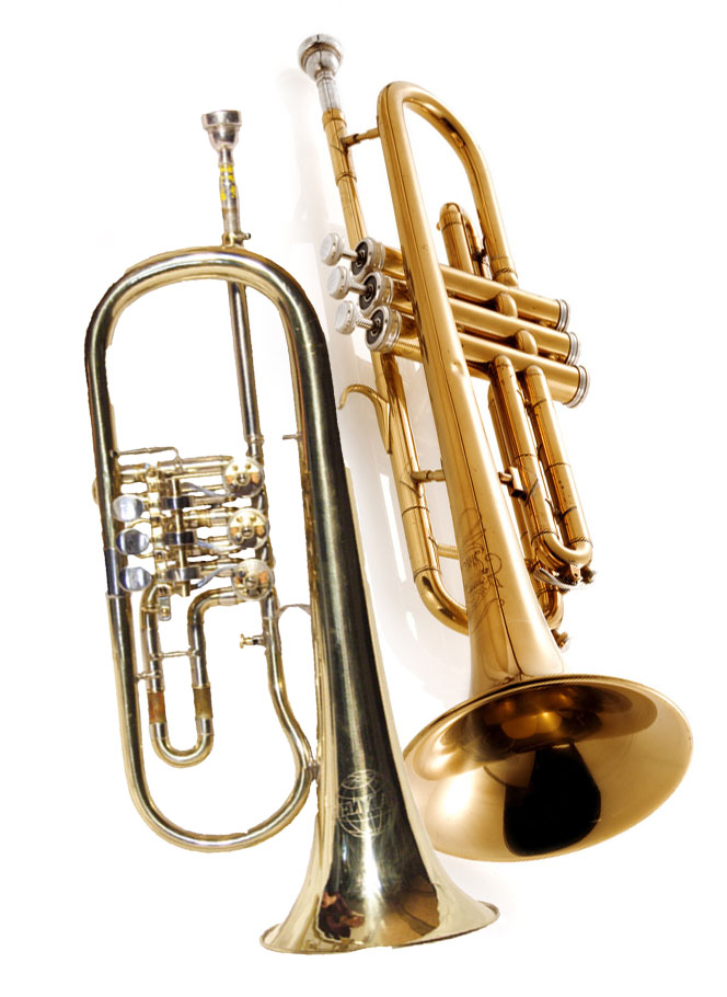 old classic trumpet on white background